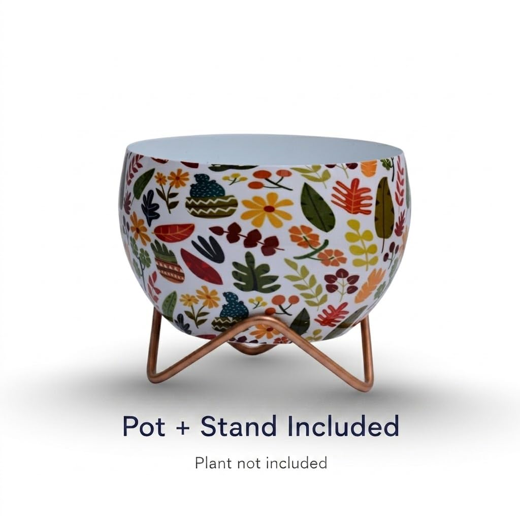 Floral Metal Planter with Stand