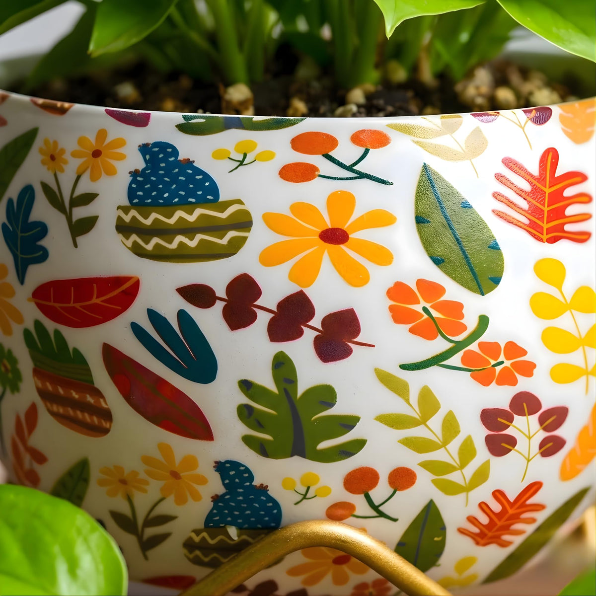 Floral Metal Planter with Stand