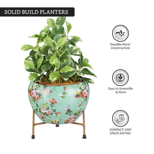 Floral Metal Planter with Stand