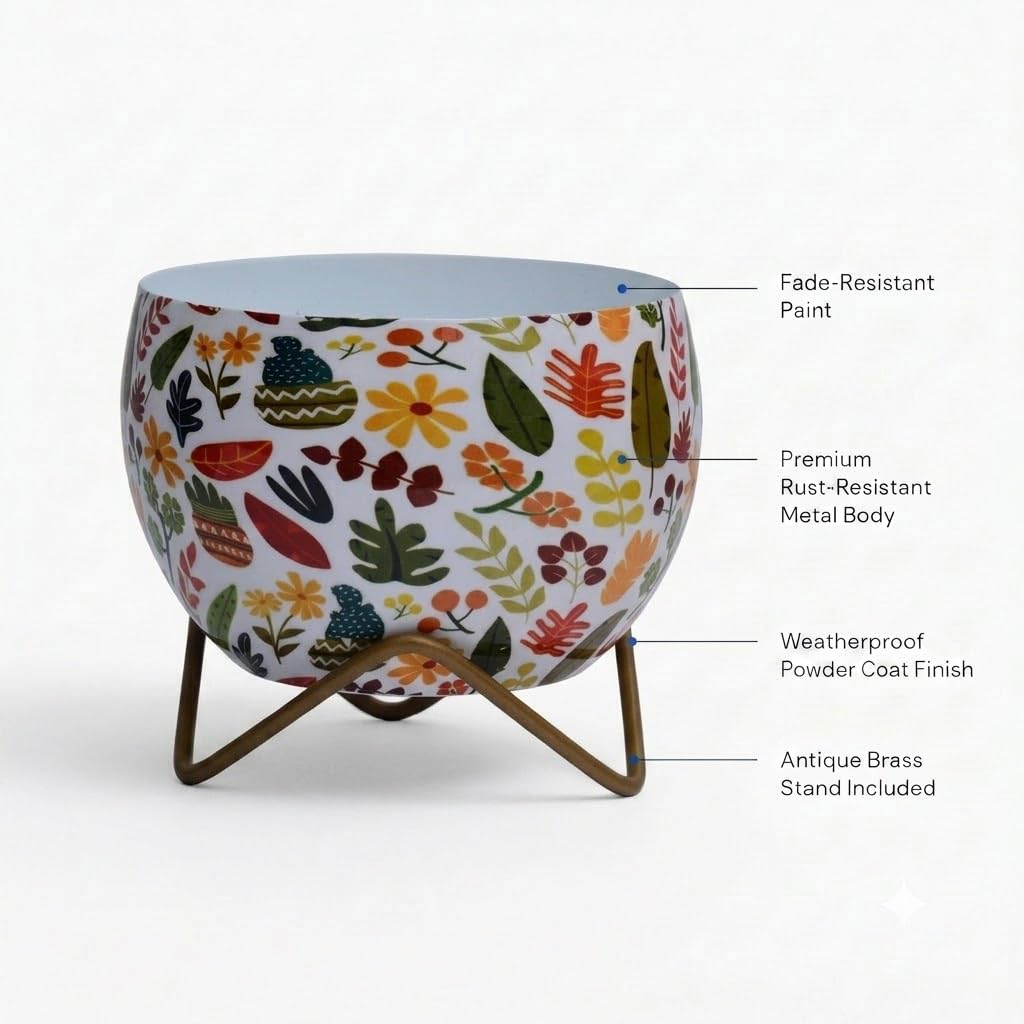 Floral Metal Planter with Stand