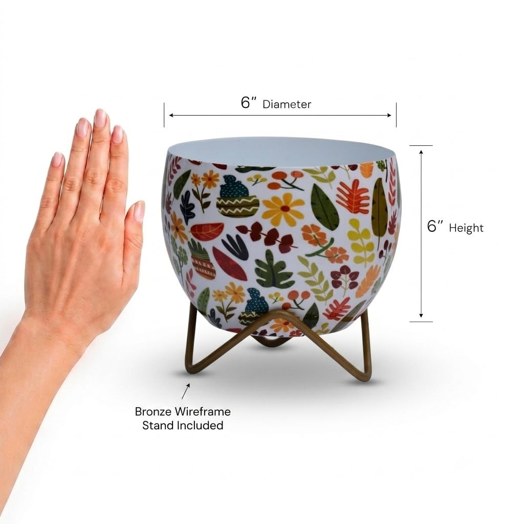 Floral Metal Planter with Stand