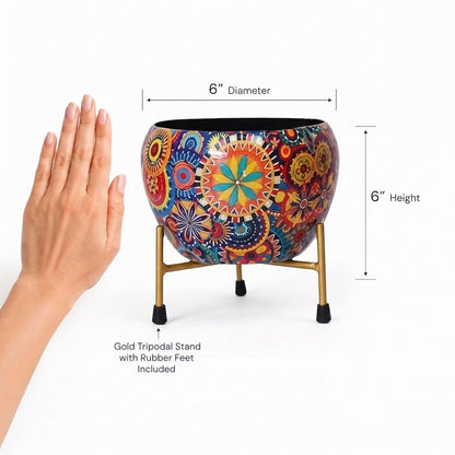 Floral Metal Planter with Stand