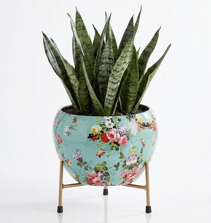 Floral Metal Planter with Stand