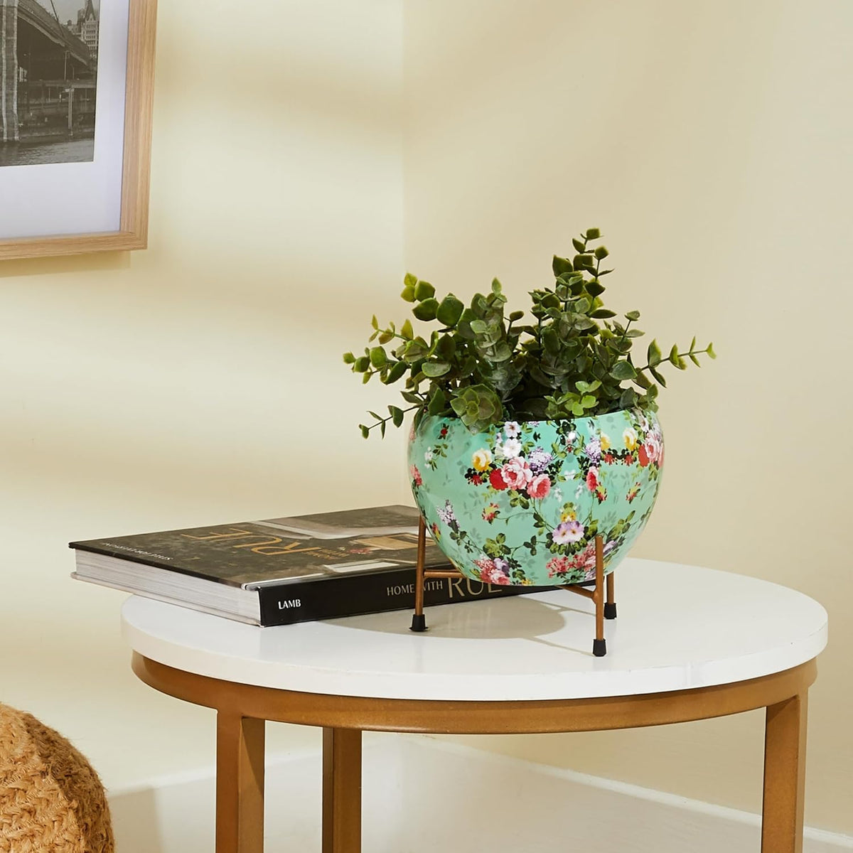 Floral Metal Planter with Stand