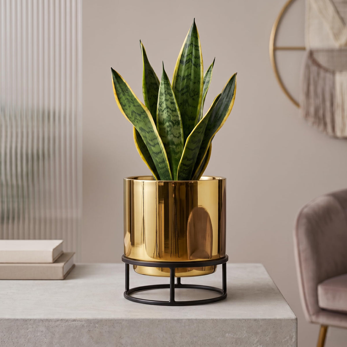 Premium Gold Metal Pot with Black Stand