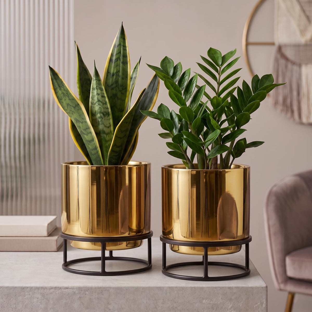 Premium Gold Metal Pot with Black Stand