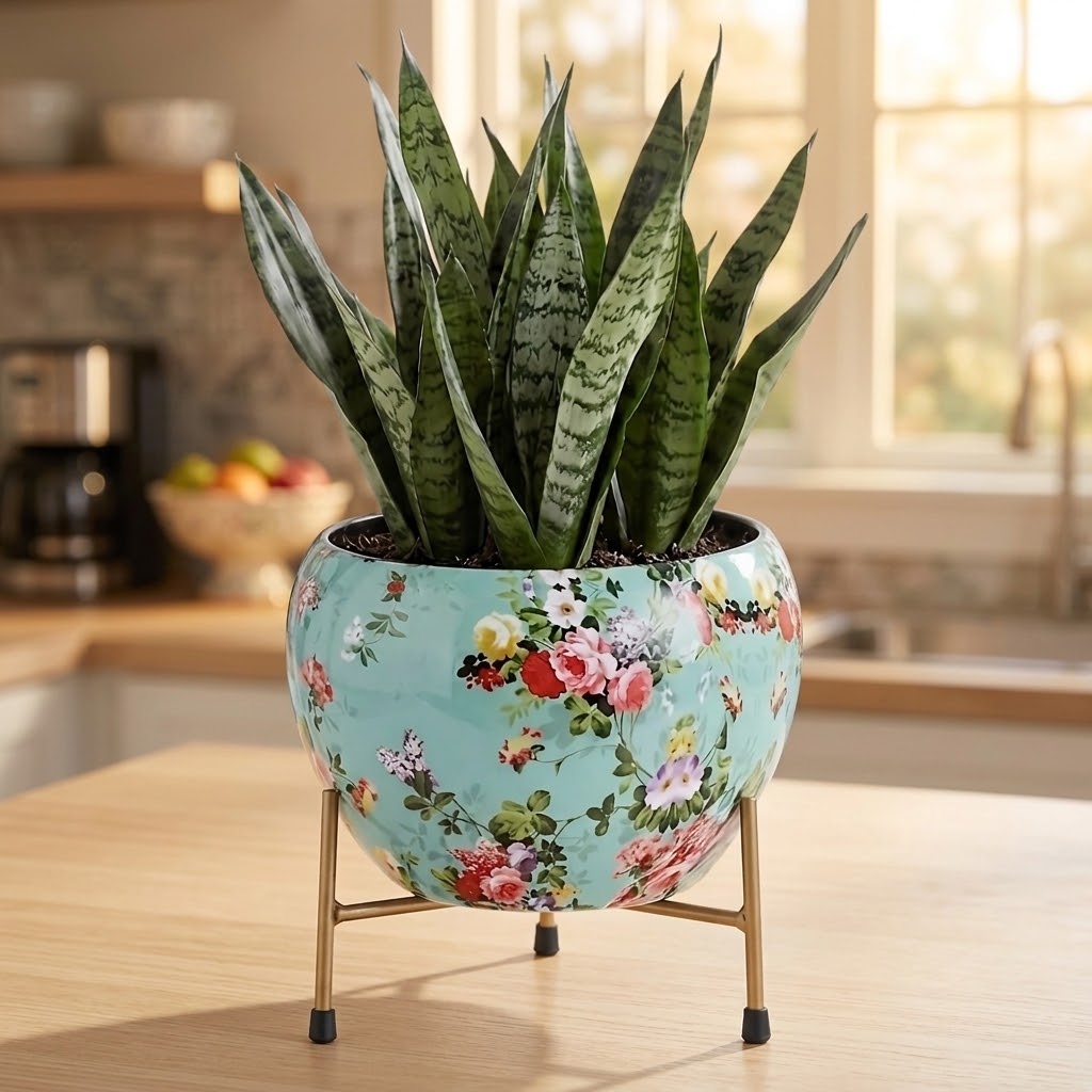 Floral Metal Planter with Stand