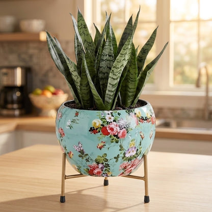 Floral Metal Planter with Stand
