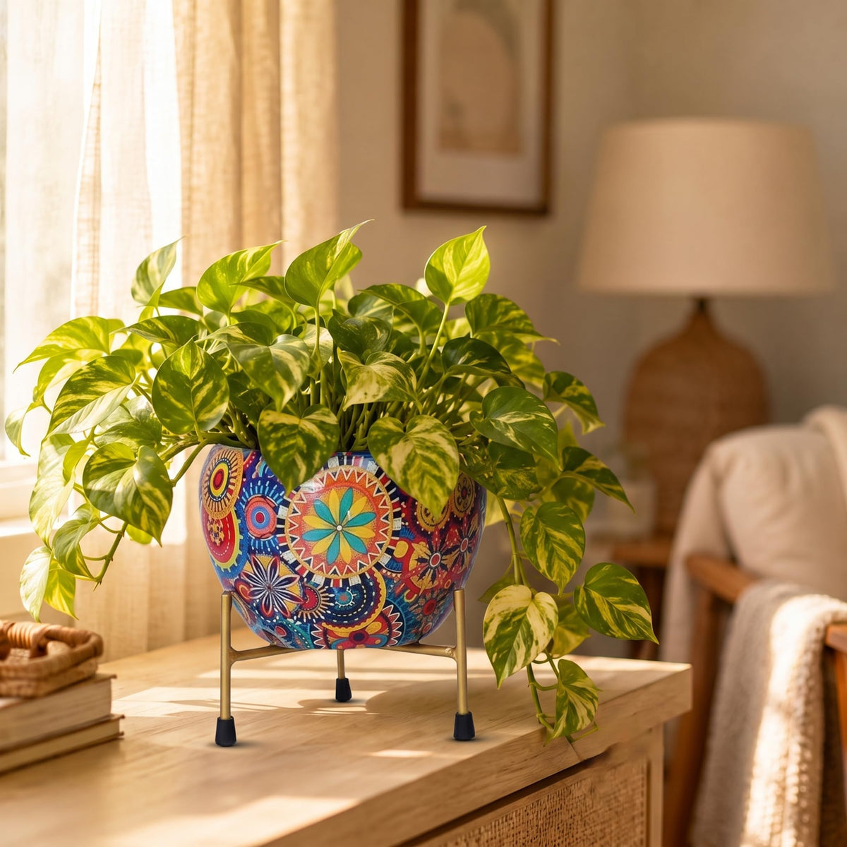 Floral Metal Planter with Stand