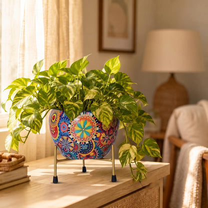 Floral Metal Planter with Stand