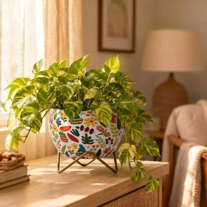 Floral Metal Planter with Stand