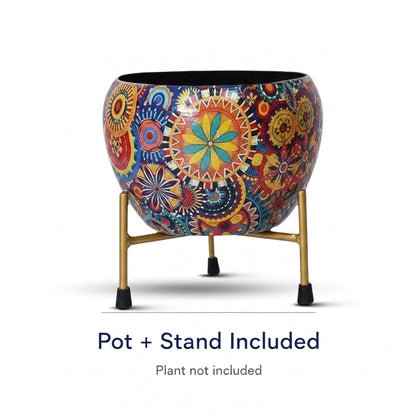 Floral Metal Planter with Stand