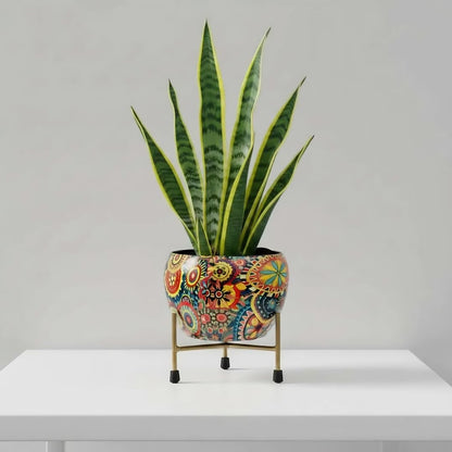 Floral Metal Planter with Stand