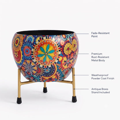 Floral Metal Planter with Stand